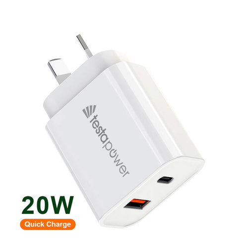 Wall Plug - USB-C & USB-A, PD 20W, 20W PD+ 18W QC
