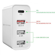 Load image into Gallery viewer, Wall Plug - 4 Ports, USB-C &amp; USB-A x3, Fast Charge, PD 50W